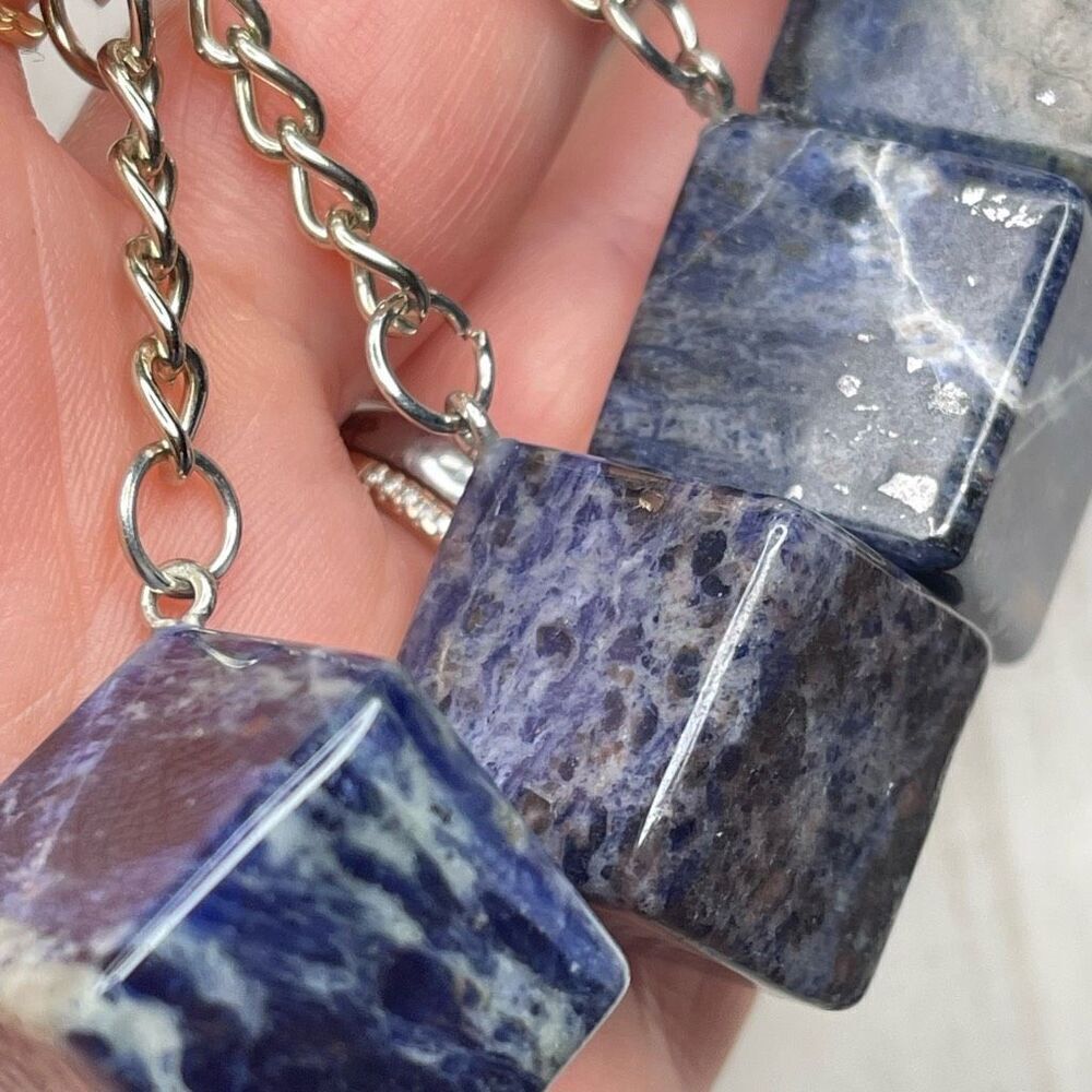 Lapis Lazuli cube keychain key ring pendant chain NEW hand crafted